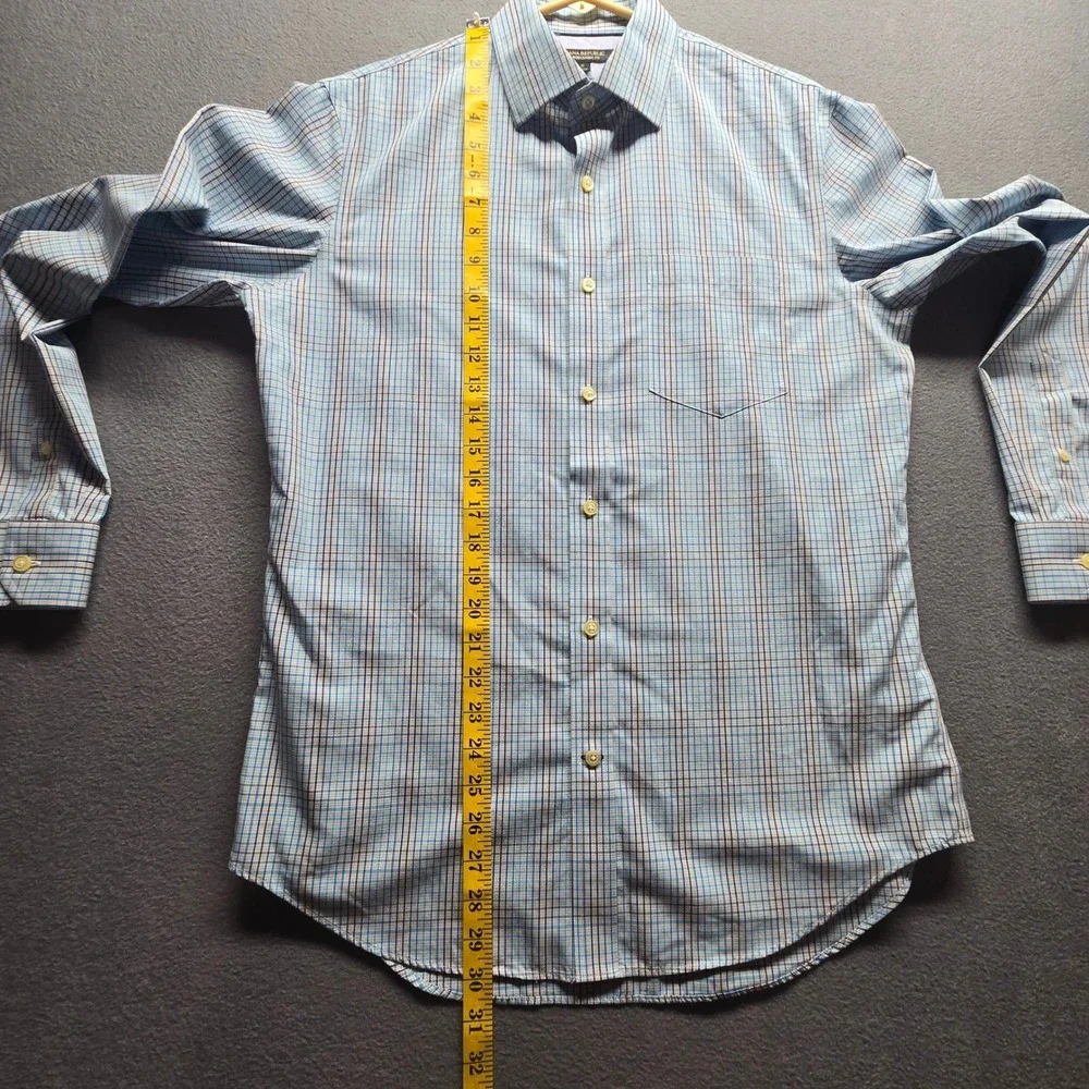 Banana Republic Mens Blue Brown Plaid Non-Iron Classic Fit Shirt 410774-00 Small